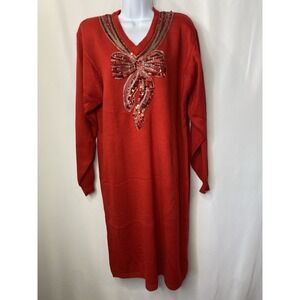 Vintage Larisa Sweater Dress Womens Size Large Knit Beaded Sequin 80s Valentines
